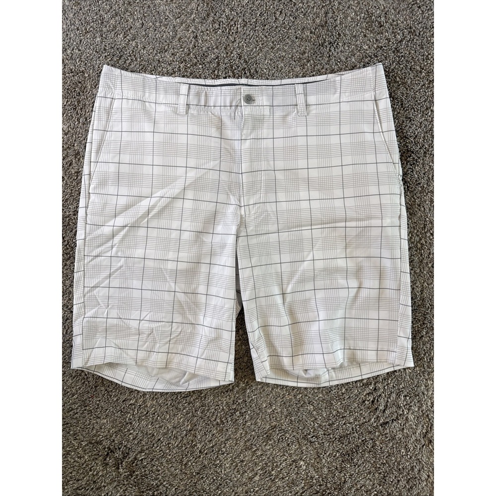 Grand Slam Shorts Men's White Plaid Stretch Waist 9" Inseam Golf Size 38